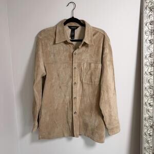 Vintage Unisex Claiborne Tan Suede Leather Button-Up Shirt Jacket Size M
